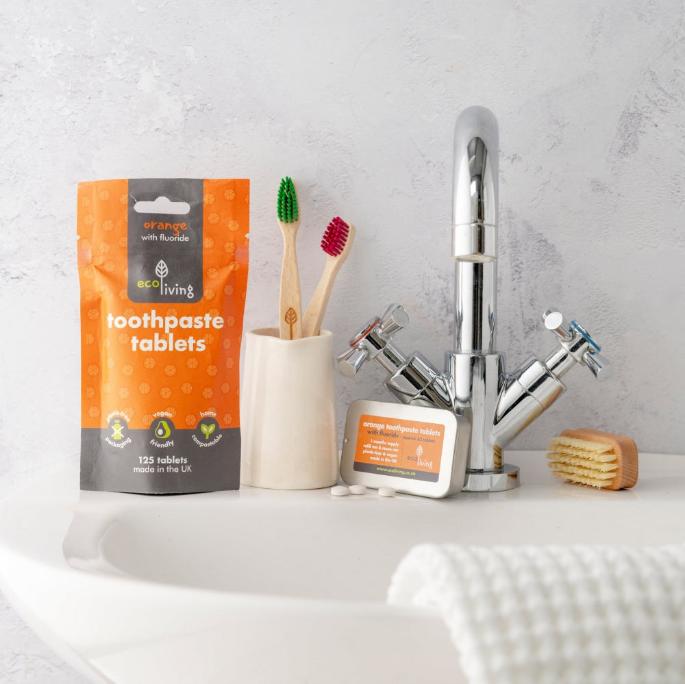 Toothpaste tablets in compostable pouch - orange
